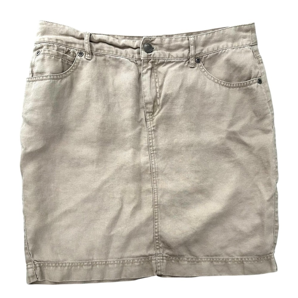 J. Jill Linen Skirt Khaki Tan 5-Pocket 100% Linen Women's Size 8